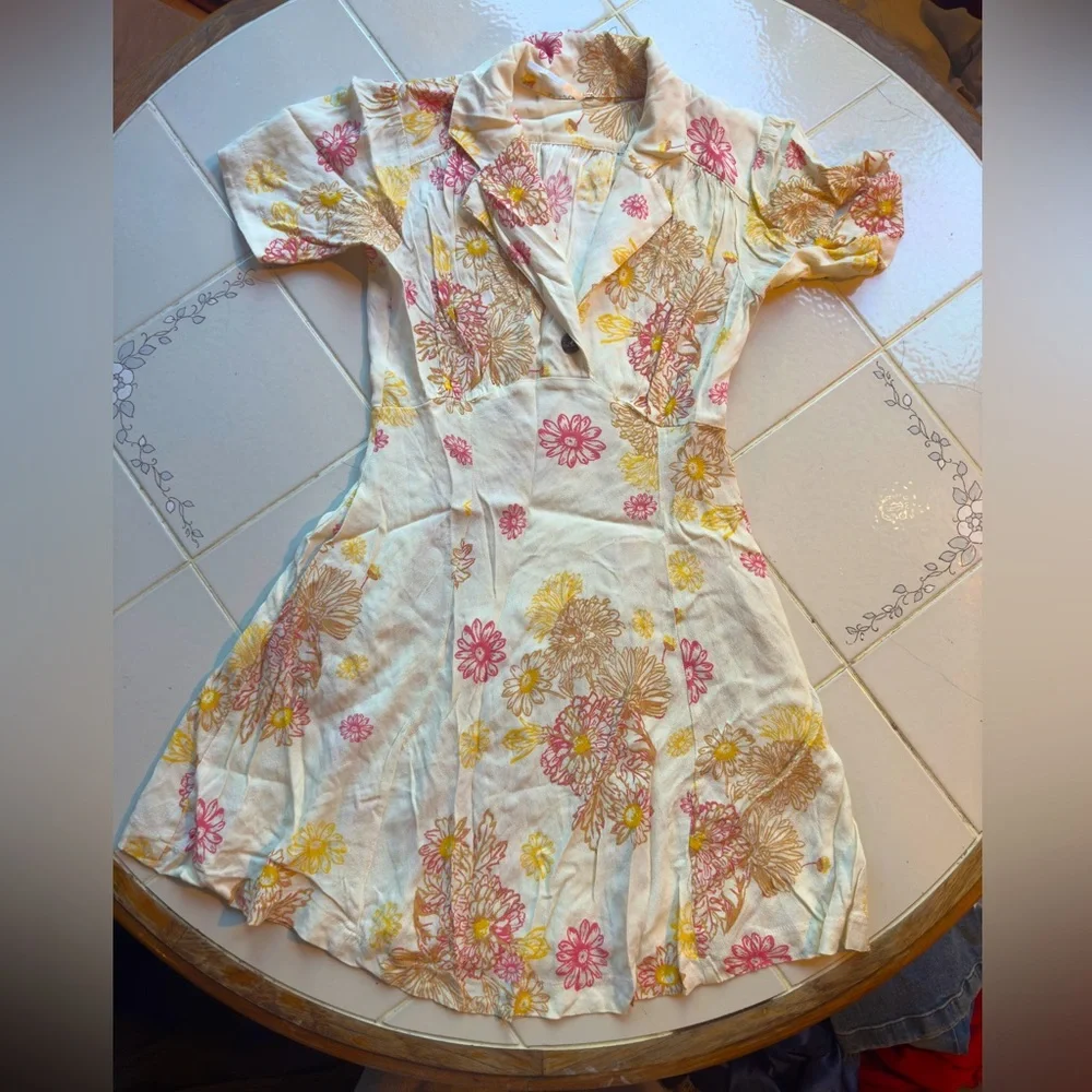 Free People Floral Button-Down Mini Dress - Size Small